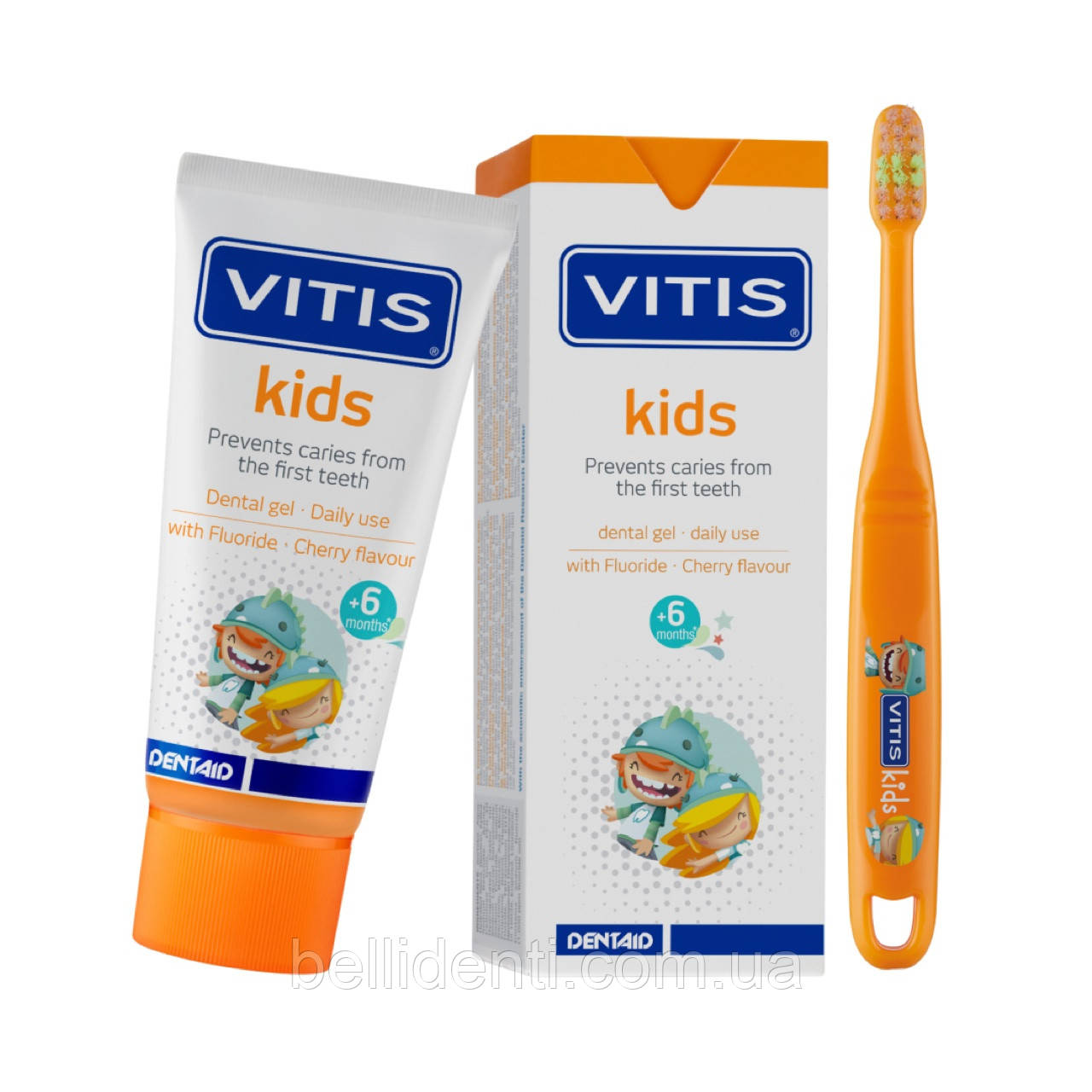 Набір Vitis Kids від 6 місяців до 6 років (паста 50 мл + помаранчева щітка)