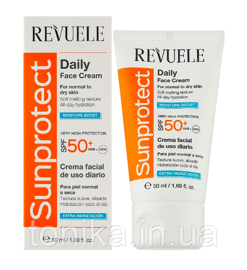 Відправимо навіть 1 шт. Сонцезахисний зволожувальний крем Revuele SPF50+ Sunprotect Moisture Boost Daily Face Cream