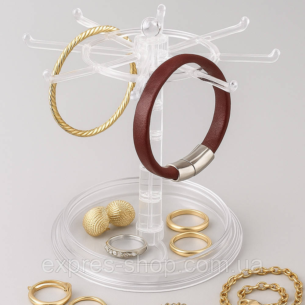 Підставка для сережок, що обертається (28,5×20,5×16 см), Прозорий / Тримач для прикрас / Вішалка для сережок, фото 1