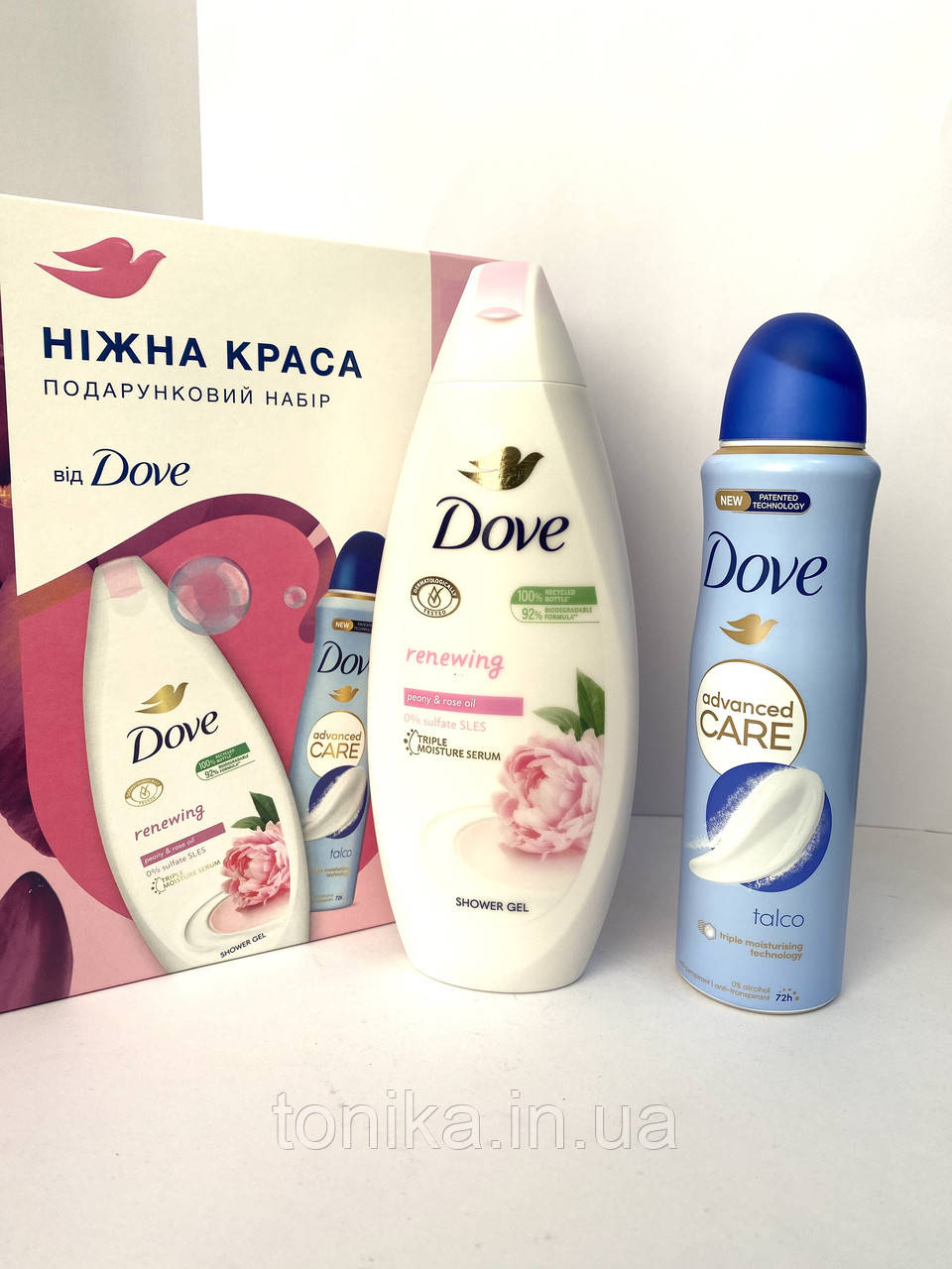 DOVE Подарунковий набір Ніжна краса гель для душу 250 / Антиперспирант 150мл., фото 1