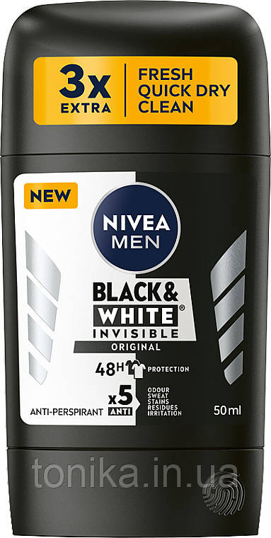 Антиперспірант-стик для чоловіків Nivea Men Black & White Invisible Fresh 48H Antiperspirant Stick Нівея