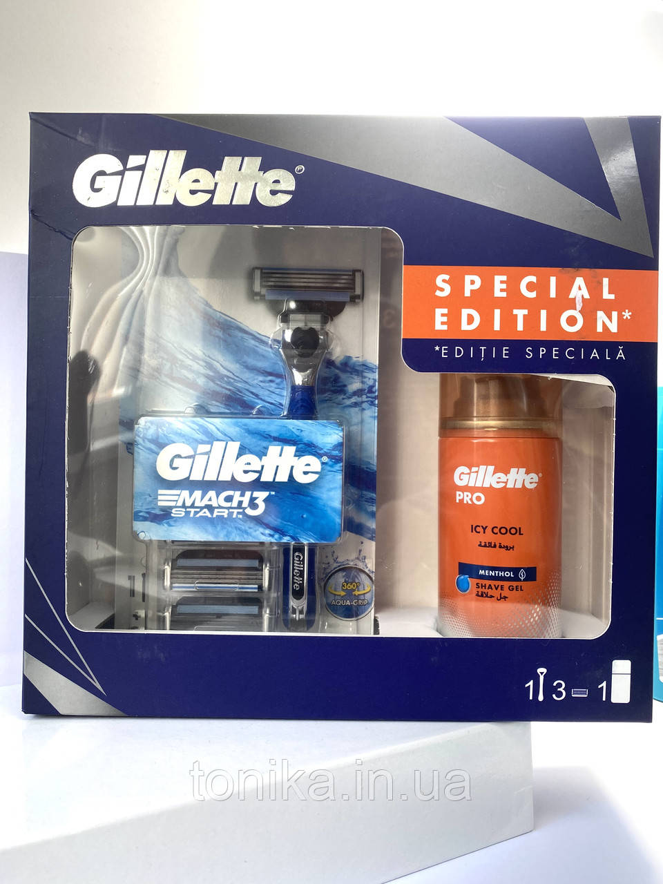 Gillette Набір Станок для гоління MACH 3/3 касеті/Гель для гоління 75 мл, фото 1