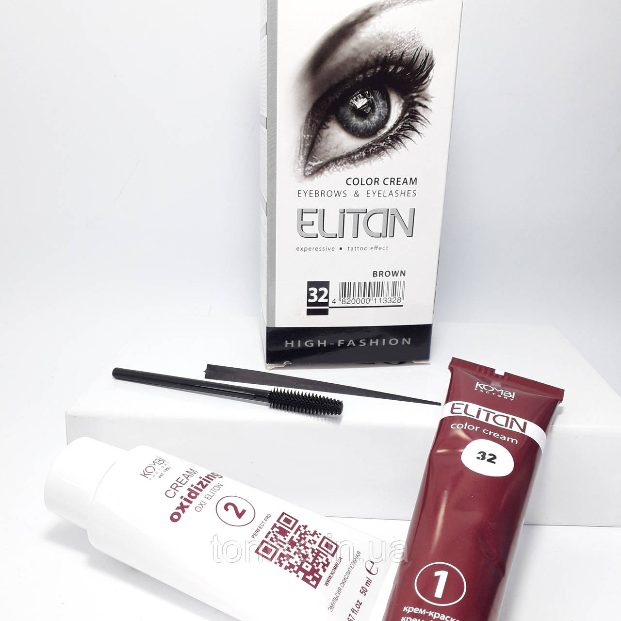 Фарба для брів і вій Елітан No 32 Коричневий, ефект татуажу ELITAN Professional