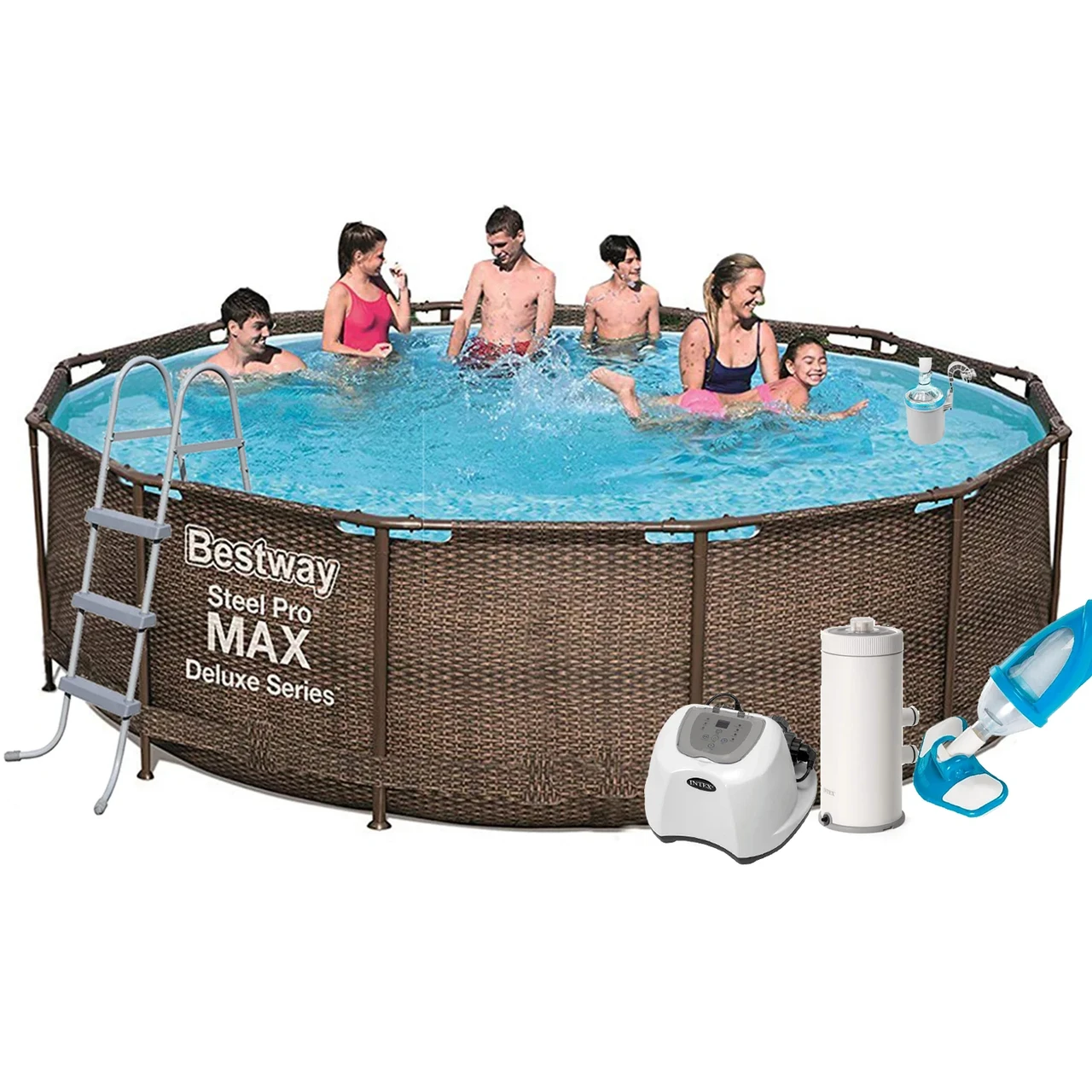 Каркасний басейн Bestway 56709-6, 366 x 100 cм (4 г/год, 3785 л/год, тент, підстилка, драбина, набір для