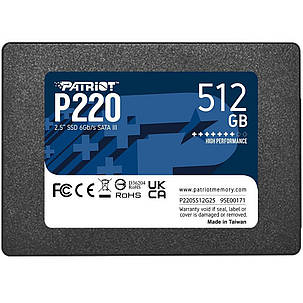 Накопичувач SSD 512GB Patriot P220 2.5" SATAIII TLC (P220S512G25), фото 1