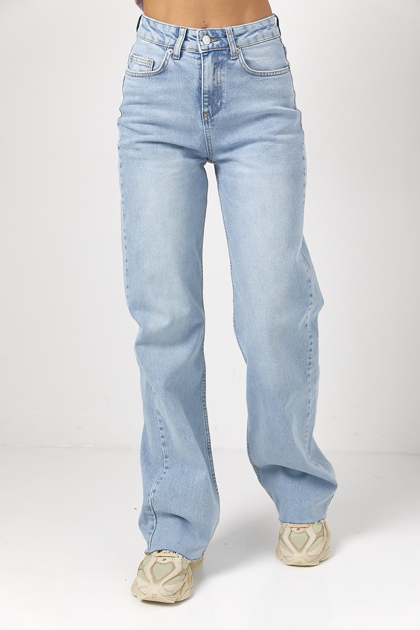 Джинси Straight прямого крою з необробленим низом - блакитний цвет, 38р (є розміри), фото 1