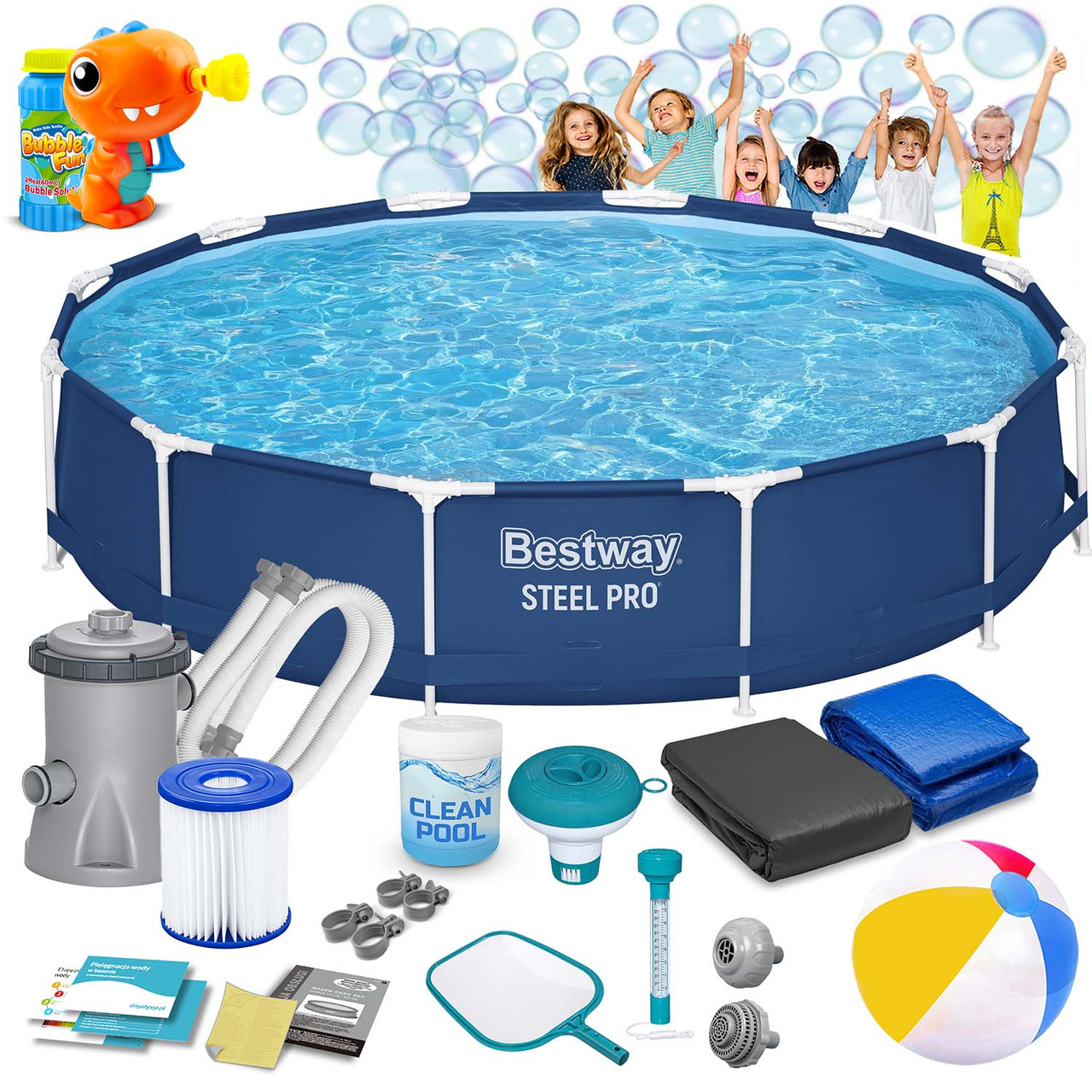 Басейн каркасний 16в1 Bestway 56681 366 x 76 см + машина для створення бульбашок, фото 1