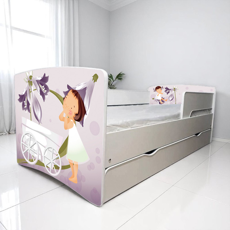 Дитяче ліжко з шухлядою, ліжко для дівчинки на ламелях з бортиком Дрема, фото 1