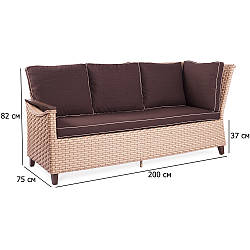 Кутовий диван для вулиці Брідж 200 см із штучного ротанга з одним підлокітником та подушками