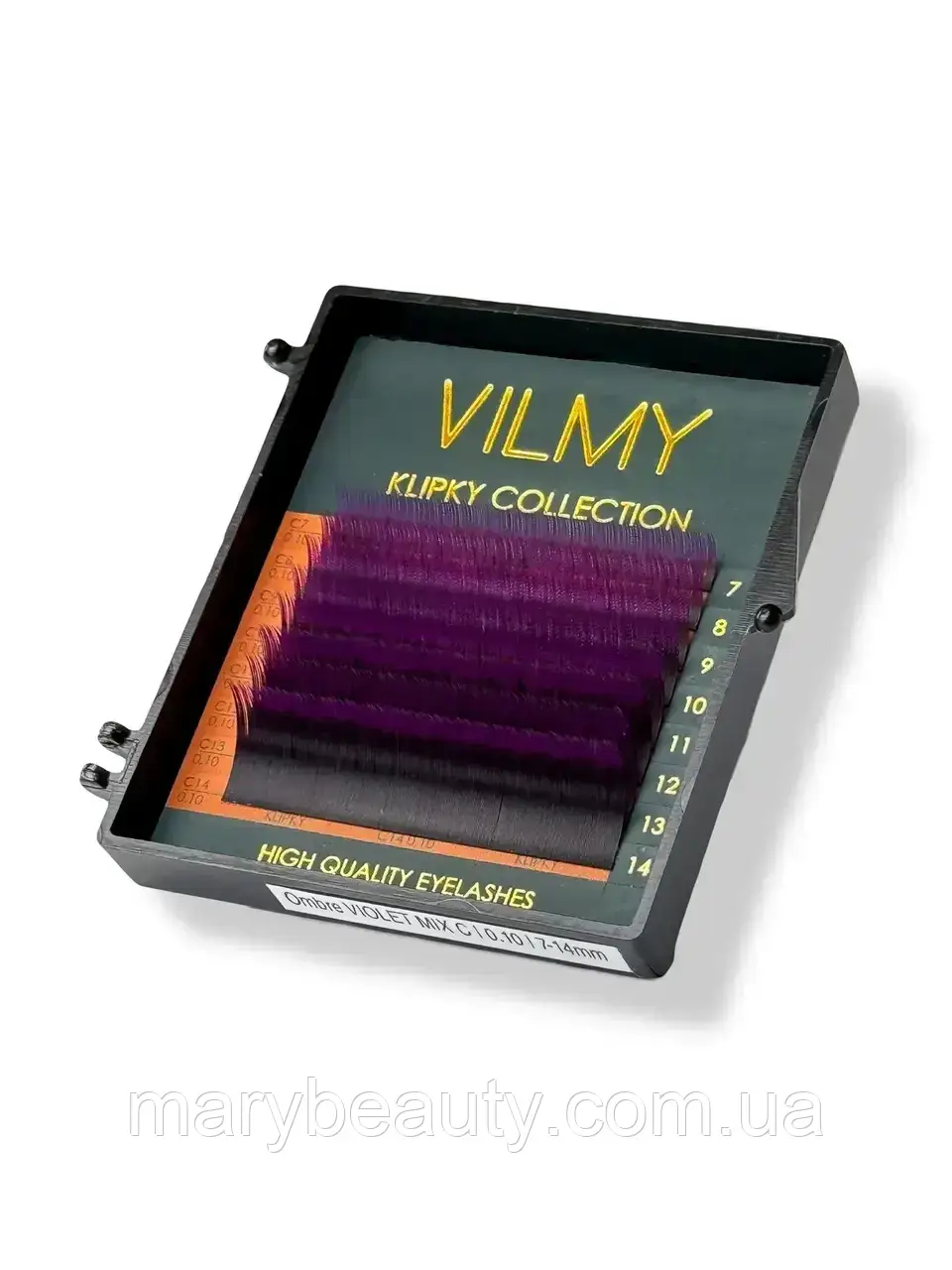 Вії VILMY омбре KLIPKY MIX 8 ліній фіолетові C+ 0.07 7-14 мм, фото 1