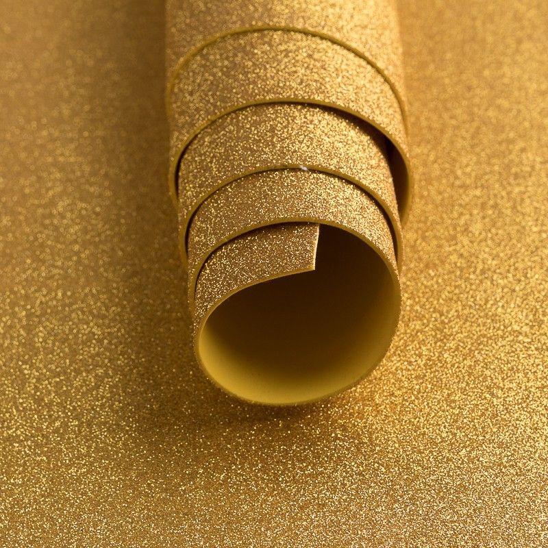 Набір Фоаміран золотий з глітером клейова основа А4 (21х29,7 см, 1.5 мм, 5 аркушів для творчості)!, фото 1