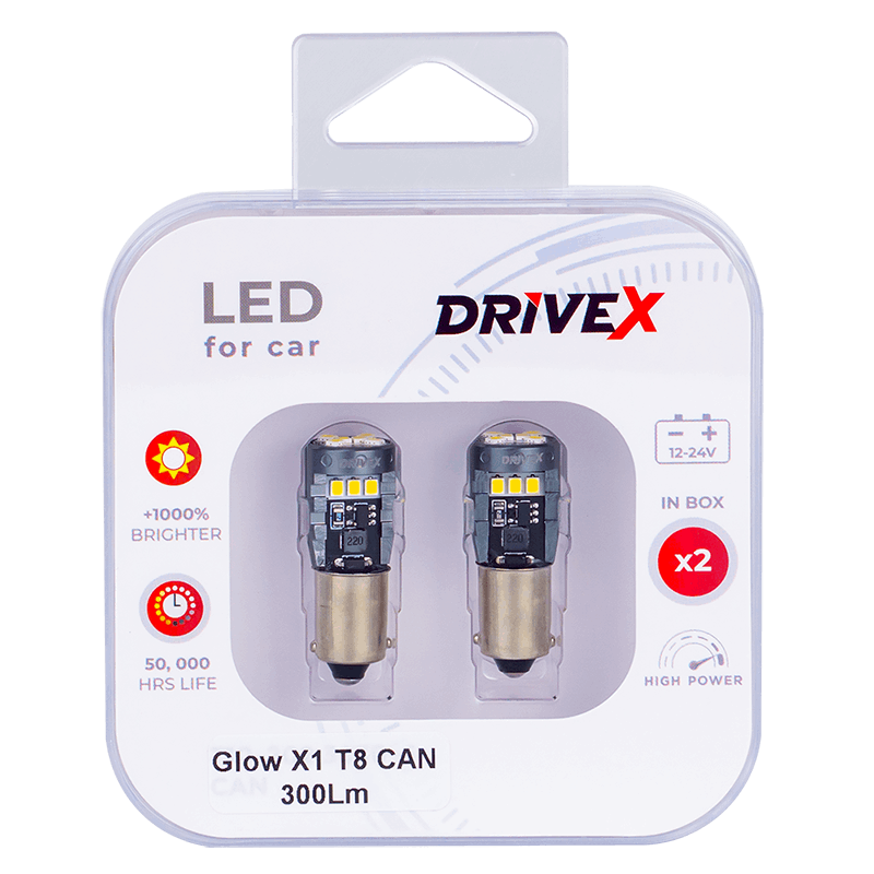 Комплект світлодіодних LED ламп DriveX Glow X1 T8 12-24V CAN 300Lm BA9S/T4W Ø9 мм