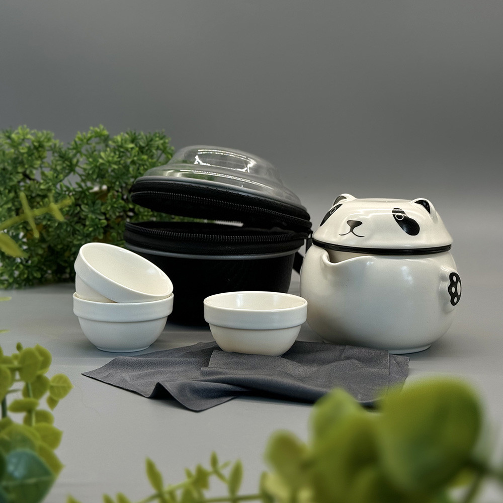 Дорожній чайний набір з чохлом, портативний чайний набір на 3 персони "Панда", фото 1