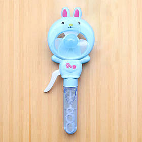 Механічний вентилятор з мильними бульбашками 2в1 Зайчик, 21см, Блакитний (Іграшка з мильними бульбашками для дітей)