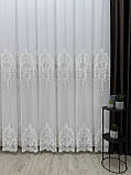 Тюль на бамбуковій основі з красивою вишивкою. Колір: молочний з золотом, фото 3