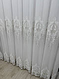 Тюль на бамбуковій основі з красивою вишивкою. Колір: молочний з золотом, фото 4
