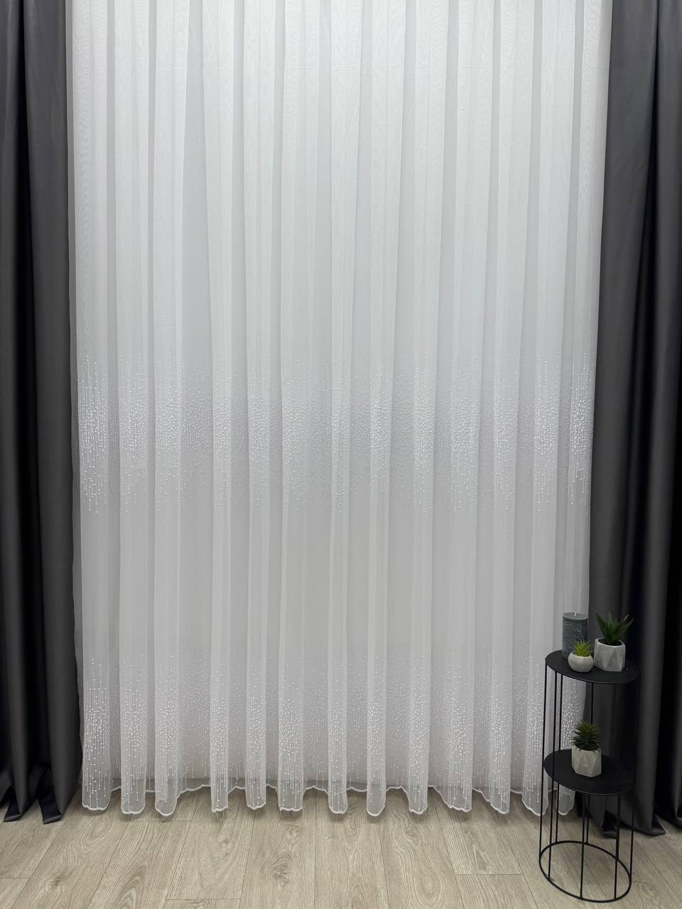 Тюль на бамбуковій основі з красивою вишивкою. Колір: білий, фото 1