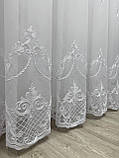 Тюль на основі бамбука з красивою шеніловою вишивкою. Колір: білий, фото 8