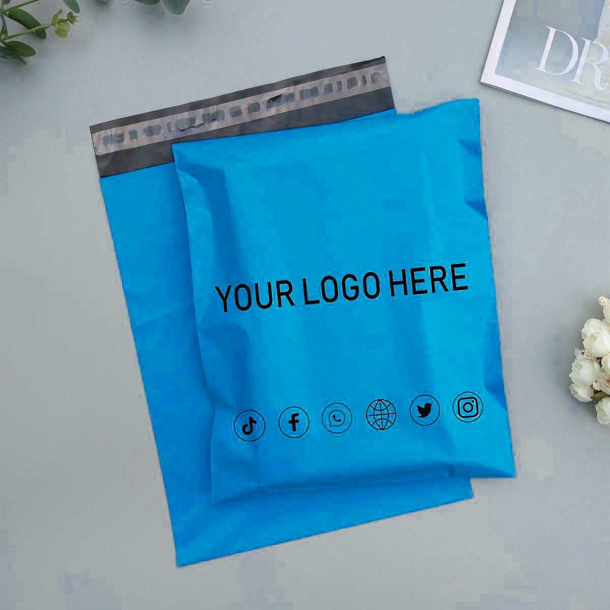 Блакитний кур'єрський пакет А3 для великогабаритних відправлень Фірмовий пакет 30х40 см з логотипом, фото 1