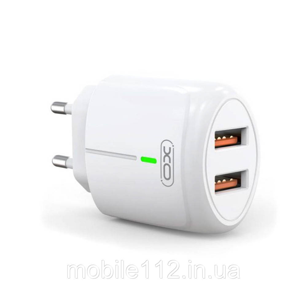 Мережевий адаптер XO L111 2USB 2.4A зі світлодіодом (білий)