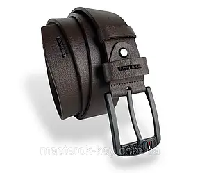 Ремінь чоловічий шкіряний Tommy ширина 40мм колір Коричневий пряжка чорна