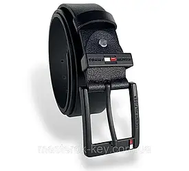 Ремінь чоловічий шкіряний Tommy ширина 40мм колір Чорний пряжка чорна