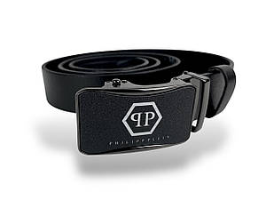 Ремінь чоловічий шкіряний PHILIPP PLEIN із затискною пряжкою ширина 35мм колір Чорний