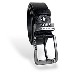 Ремінь чоловічий шкіряний BOSS ширина 40мм колір Чорний пряжка темний-нікель №5