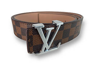 Ремінь шкіряний Louis Vuitton ширина 38мм колір Коричневий пряжка нікель