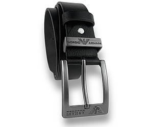 Ремінь чоловічий шкіряний Armani ширина 40мм колір Чорний пряжка темний-нікель