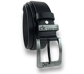 Ремінь чоловічий шкіряний Calvin Klein ширина 40мм колір Чорний пряжка темний-нікель