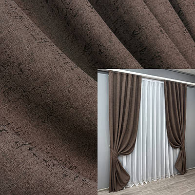 Комплект штор (2шт. 1,5х2,7м.) льон однотонний. Колір венге. Код 1750ш 33-0643