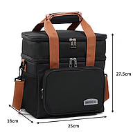 Термосумка для їжі 12л Brivilas 27,5x25x18 см чорна сумка холодильник з двома відділами