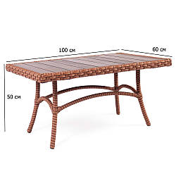 Кавовий столик для вулиці Брідж 100х60 см зі штучного ротанга з дерев'яною стільницею