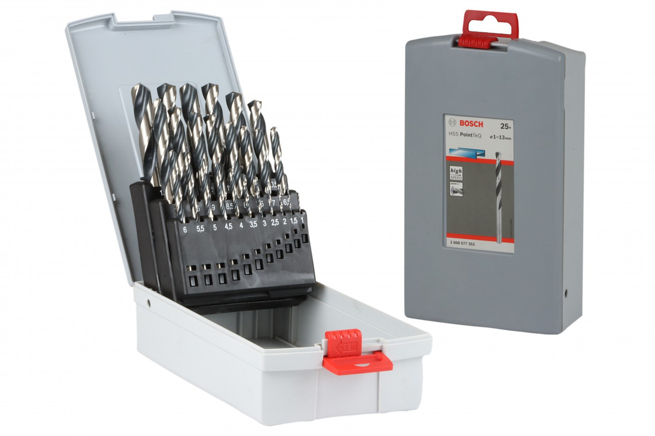 Набір свердел по металу hss pointteq bosch ø1-13mm 25шт. (в кейсі) 2608577352, фото 1