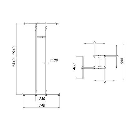 Стійка під одяг металева Краб 4 т-подібних кронштейни, чорна, фото 3