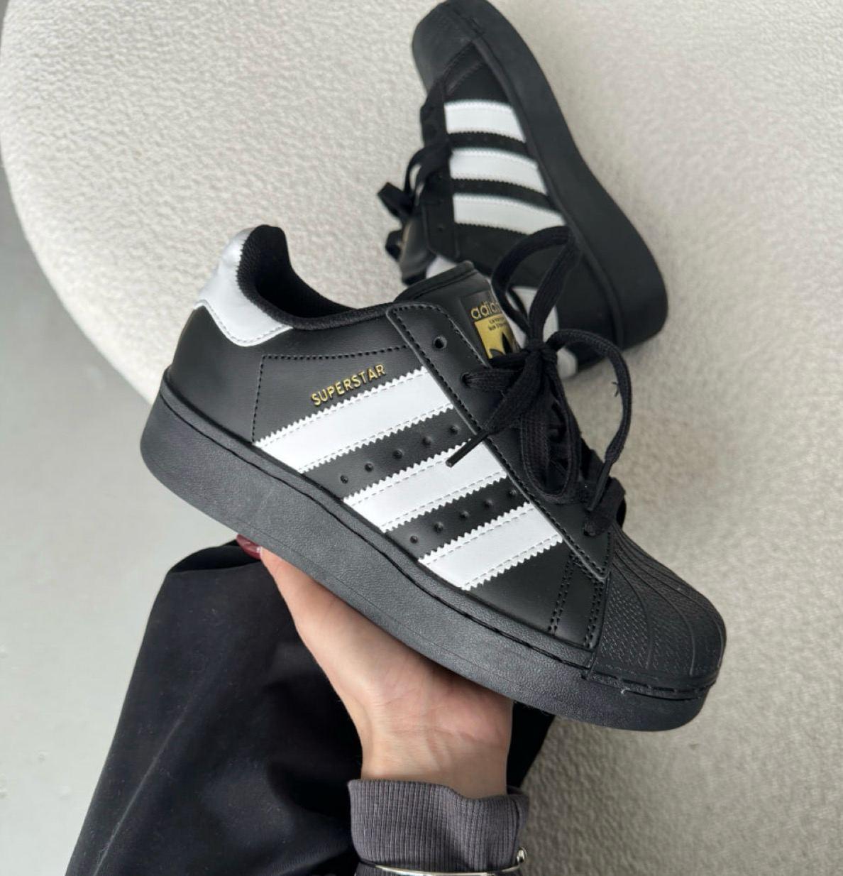 Жіночі кросівки Adidas Superstar Platform Black White Адідас Суперстар чорно білі на платформі шкіра