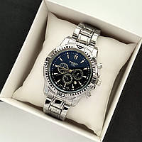 Чоловічий наручний годинник Tissot (тисот), срібло з чорним циферблатом, антиблікове покриття, дата - код 1733b