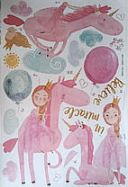 Вінілові наклейки BRUP Єдинороги з дівчинкою (лист 60 х 90 см) Б202-20, фото 3