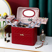 Косметичка органайзер із дзеркалом 27х20х18 см, Червоний/Дорожній косметичка/Кейс для косметики та прикрас