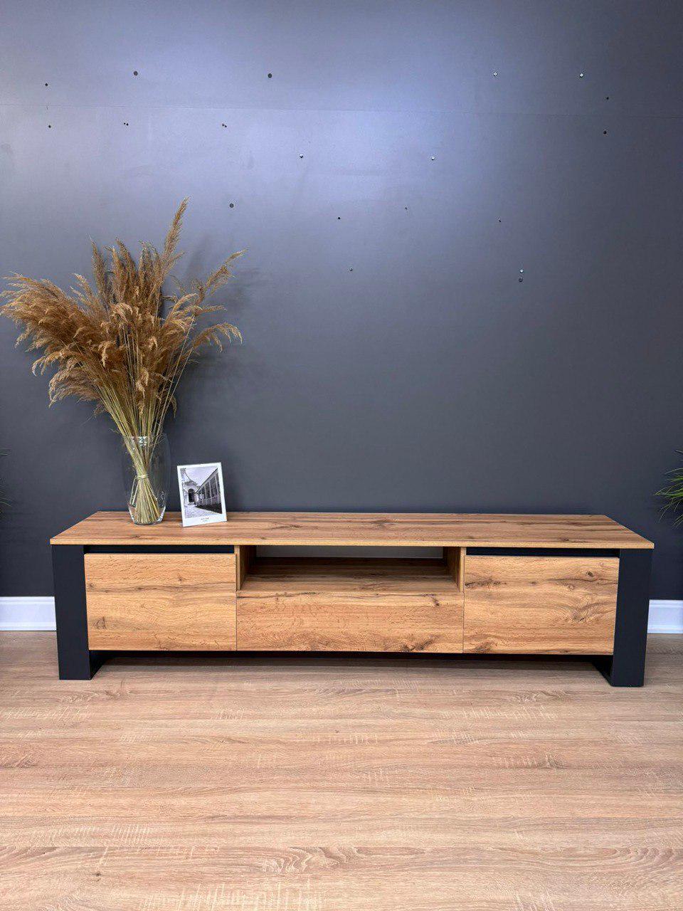 Тумба-ТВ  Дуб аппалачи - антрацит Бетон/Білий, фото 1