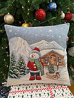 Новорічна наволочка на подушку 45х45 см, гобеленова