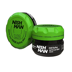 Матова глина для укладання волосся Nishman Matte Hair Styling Clay Wax Keratin M2, 150 мл (10704127)