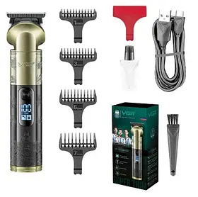 Тример акумуляторний для бороди та волосся VGR V-296 з LED дисплеєм 1200mAh Gold (7_02520)