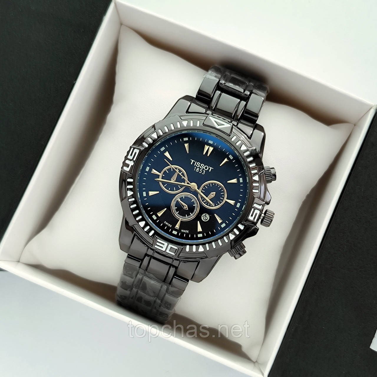 Чоловічий наручний годинник Tissot (Тісот), чорного кольору, антивідблискове покриття, дата - код 1732b