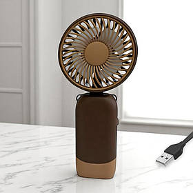 Ручний вентилятор з акумулятором та USB "Капібара", Темно-коричневий (Дитячий портативний вентилятор)