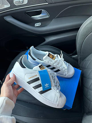 Чоловічі Кросівки Adidas Superstar White Black Classic Адідас Суперстар білі шкіра демісезон класичні, фото 1