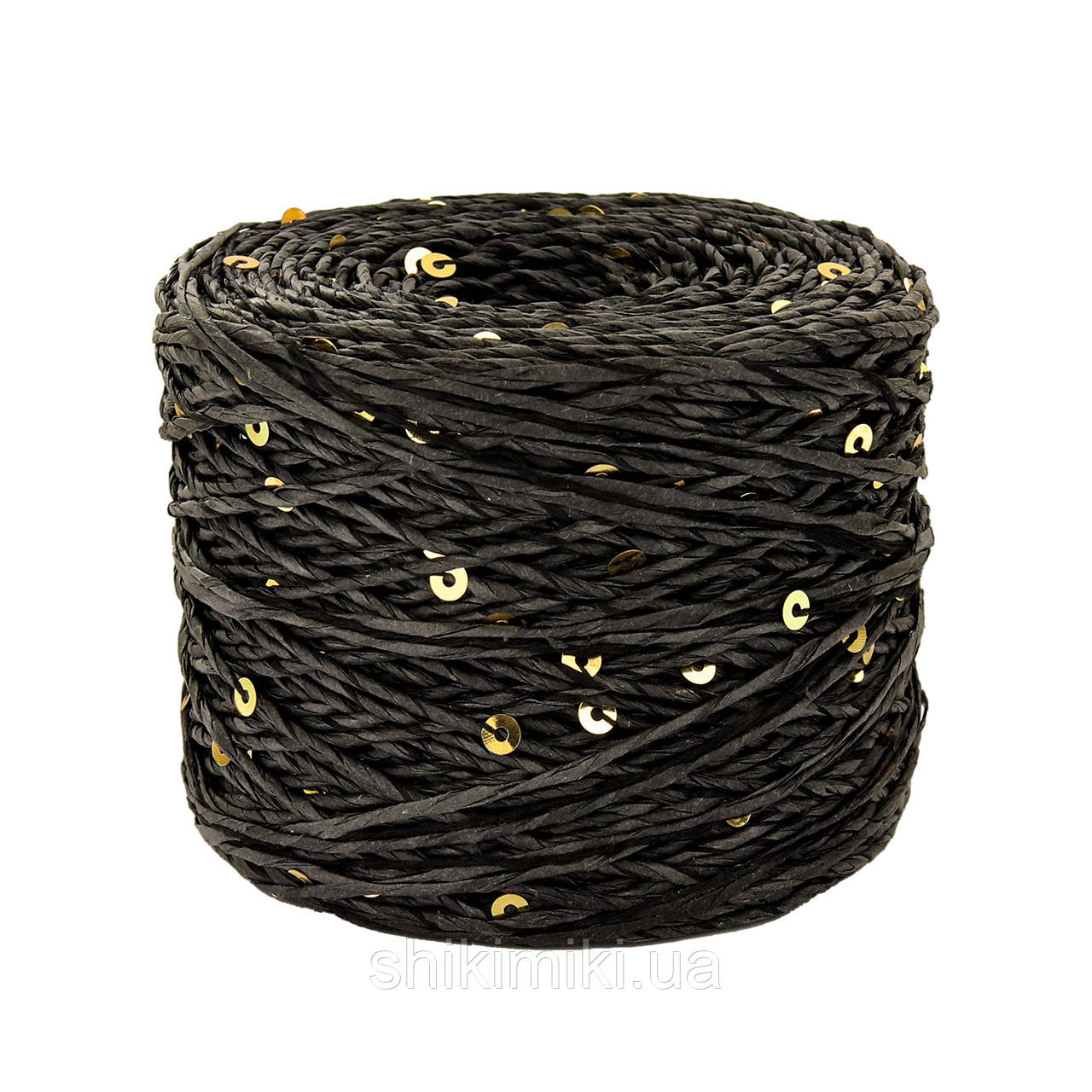 Пряжа Raffia кручена з паєтками, колір Темно-сірий + срібна паєтка, фото 1
