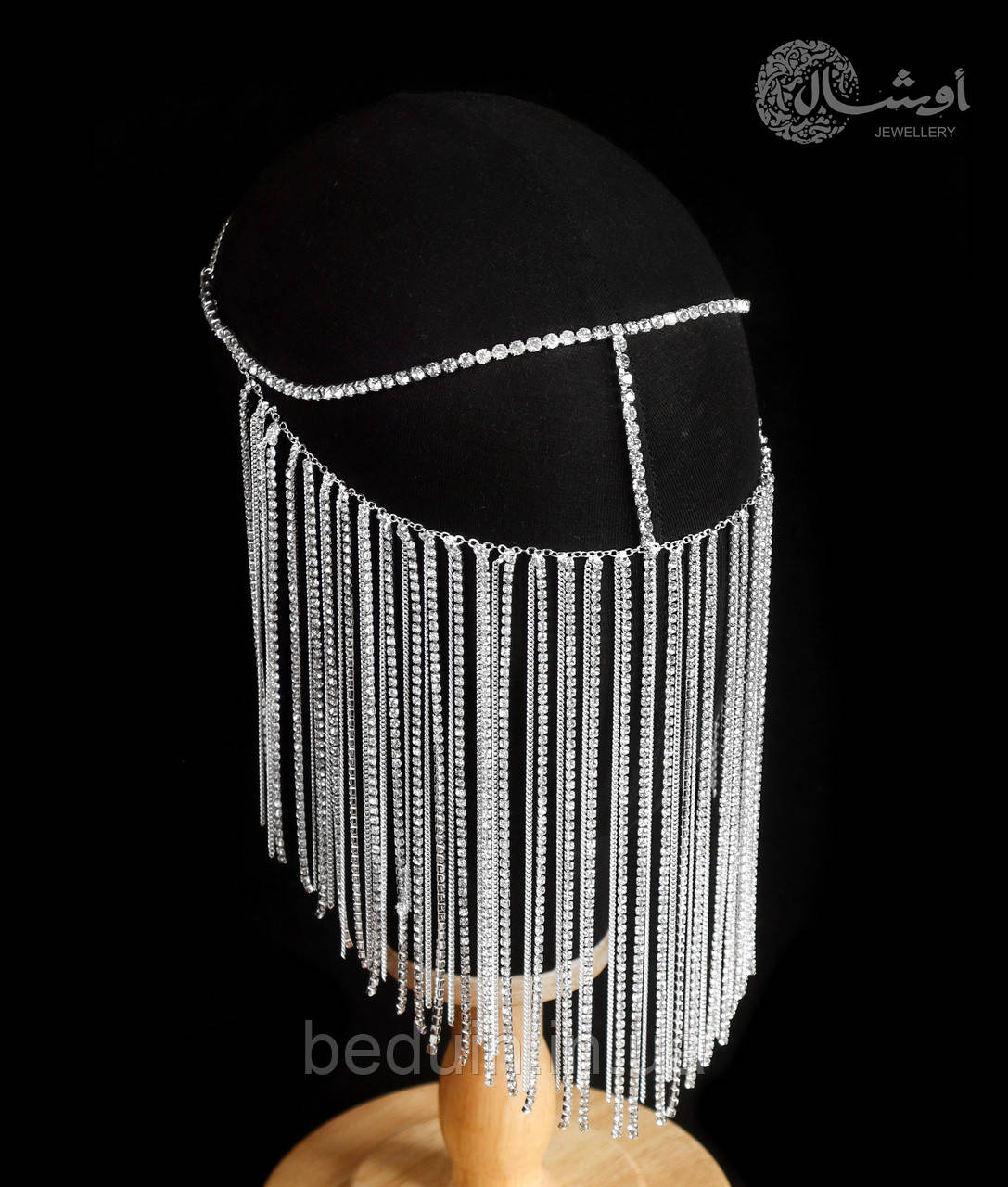 Східна прикраса, маска на обличчя зі страз "Аміра" для фотосесії — срібляста Aushal Jewellery