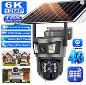 IP-камера PRO 6MP LAMP V39 вулична з 4G сім-мапа, сонячна япанель (v380 APP) Wi-Fi 4G 3 об'єктива